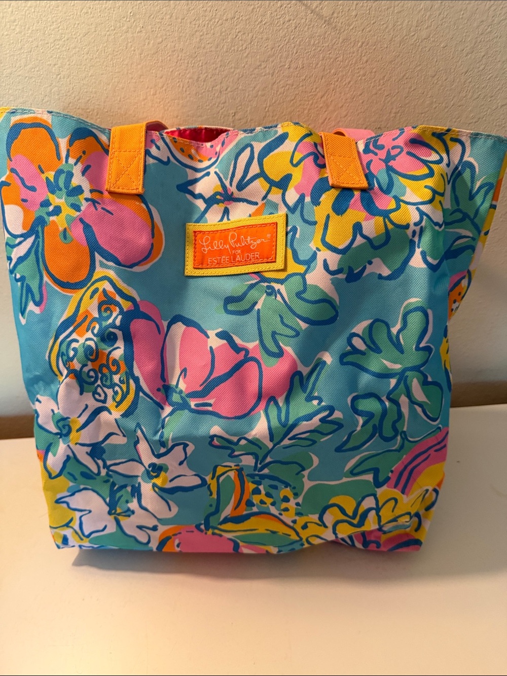 Lilly Pulitzer Turquoise Floral Tote with Pink & Yellow Accents